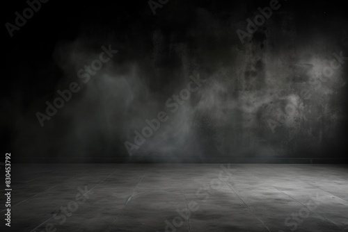 Black concrete floor backgrounds smoke architecture.