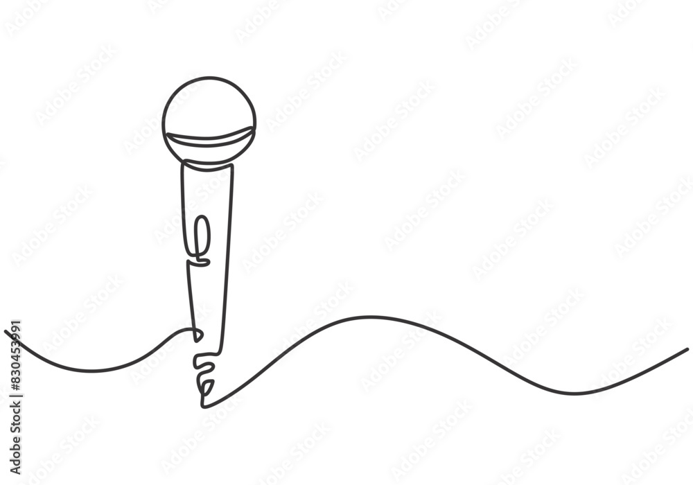 Microphone in one continuous single line art drawing style isolated on white background. Microphone in one continuous single line art drawing style isolated on white background.