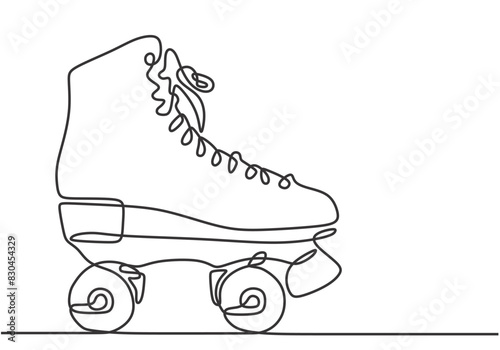 Rollerblade for skate in one continuous single line art drawing style isolated on white background.