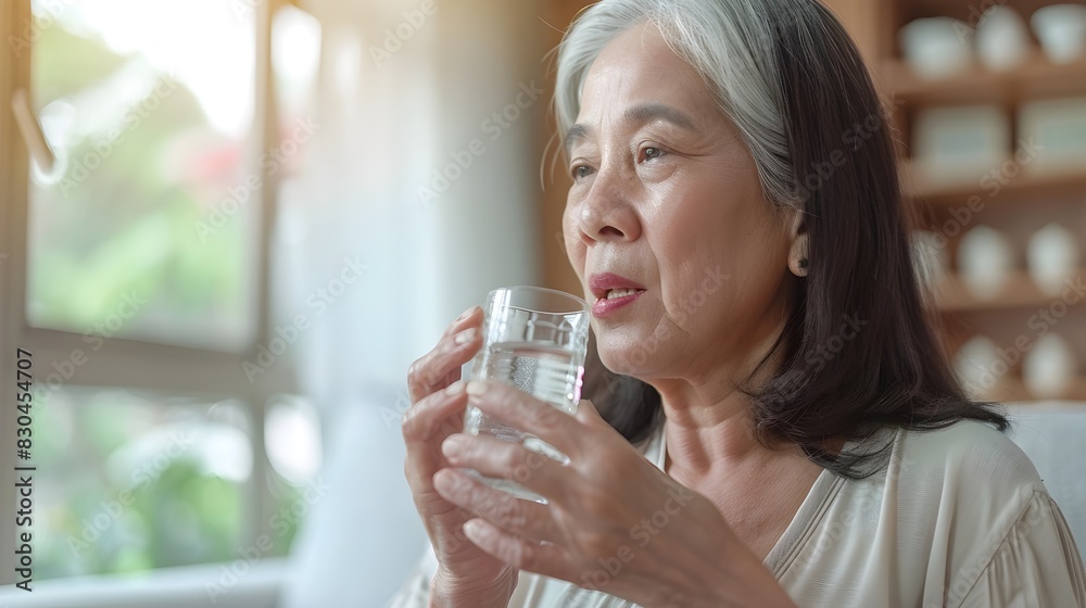 Thoughtful Asian Senior Woman Enjoying a Peaceful Tea Break in Quiet Moment of Contemplation Thoughtful Asian Senior Woman Enjoying a Peaceful Tea Break in Quiet Moment of Contemplation