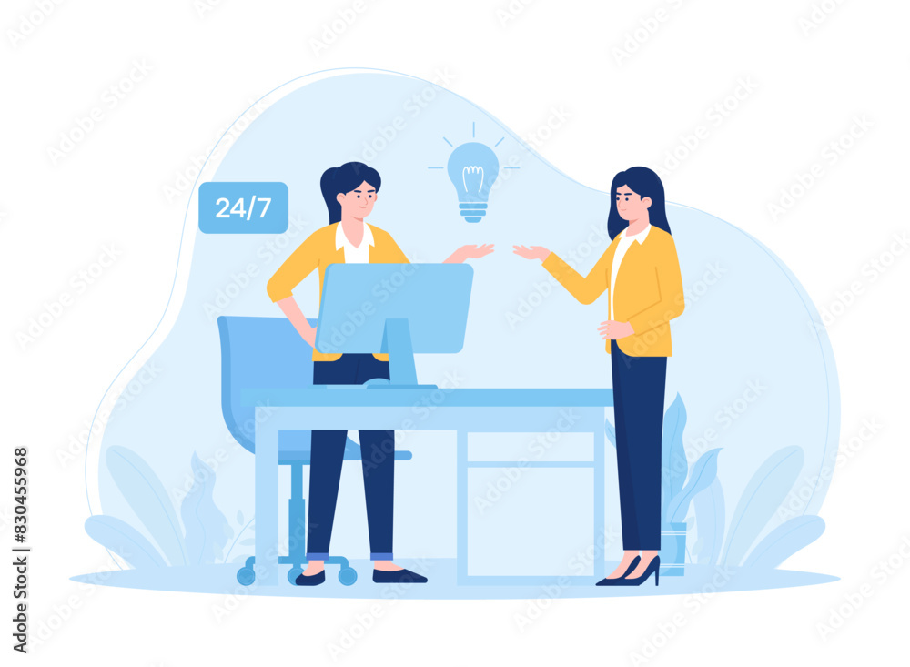 Business teamwork sharing ideas and discussing projects concept flat illustration