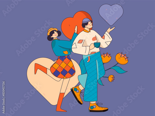 Happy Valentine's Day flat character vector concept business hand drawn illustration
