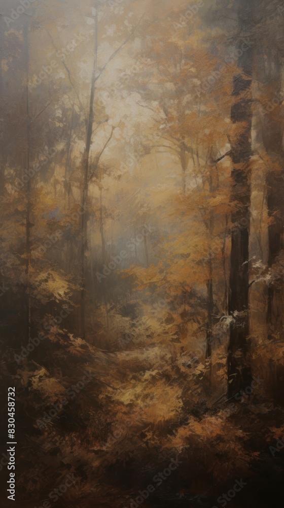 Autumn forest woodland outdoors painting.