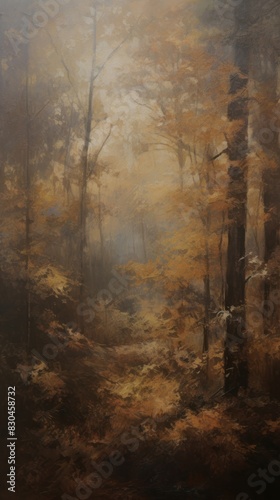 Autumn forest woodland outdoors painting.