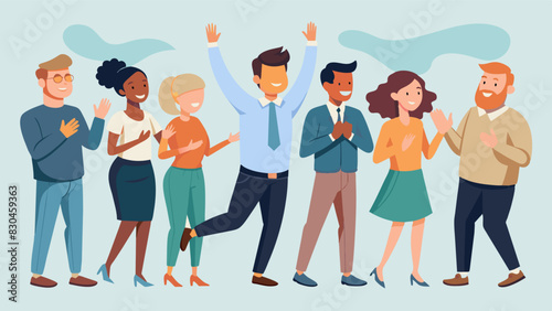 A group of coworkers coming together to surprise their boss with a flash mob showing their appreciation and gratitude through a creative and fun performance.. Vector illustration