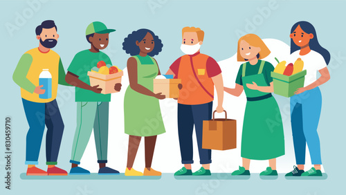 A group of neighbors are working together to gather ries and hygiene products for a homeless outreach program.. Vector illustration