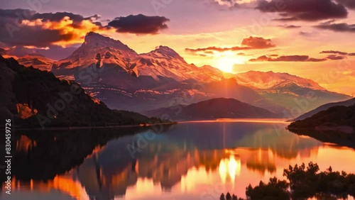 video of sunset views on lakes and mountains photo