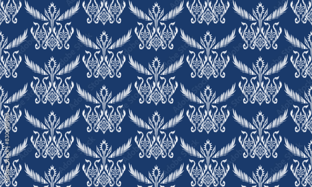 Hand draw Ikat paisley embroidery.geometric ethnic oriental pattern traditional.Aztec style abstract vector illustration. blue background.great for textiles, banners, wallpapers. Hand draw Ikat paisley embroidery.geometric ethnic oriental pattern traditional.Aztec style abstract vector illustration. blue background.great for textiles, banners, wallpapers.