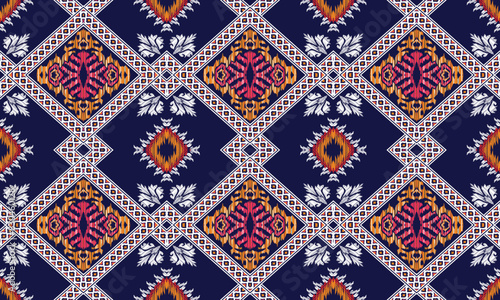 Hand draw geometric ethnic oriental traditional seamless pattern design.Aztec style abstract vector illustration.blue background.great for textiles, banners, wallpapers,batik,fabric.