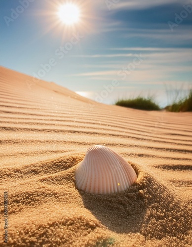 a shell trail leading towards the sparkling ocean with the summer sun casting long shadows