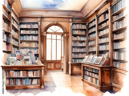 Bookstore Store Shop Watercolor Art