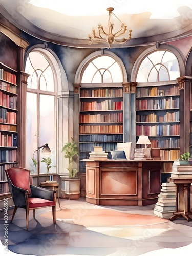 Bookstore Store Shop Watercolor Art