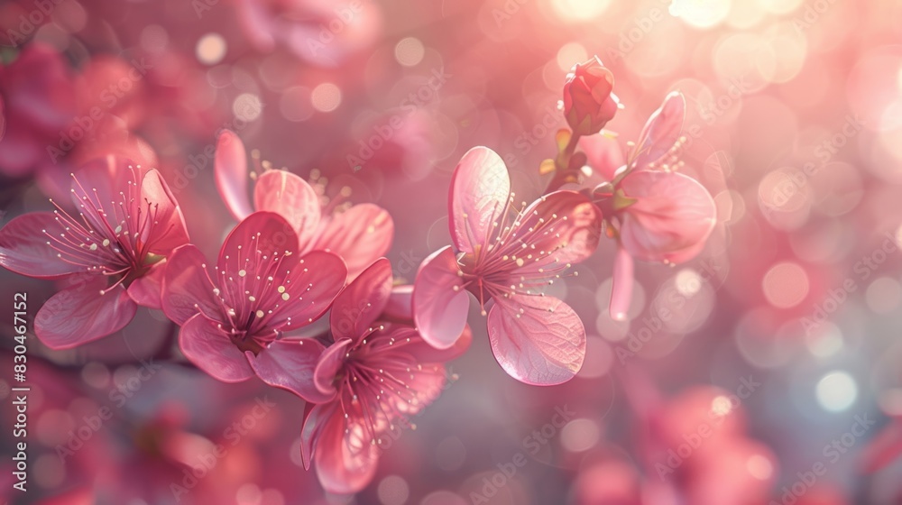 Spring season concept with pink flowers, nature background, abstract light, Womens Day, 8 March, generative ai Spring season concept with pink flowers, nature background, abstract light, Womens Day, 8 March, generative ai
