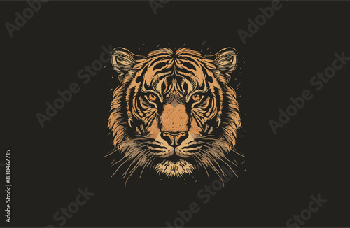 Head tiger logo vector icon illustration vintage style photo