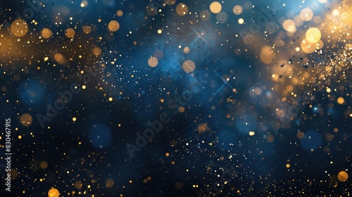 abstract background with Dark blue and gold particle. Christmas Golden light shine particles bokeh on navy blue background. Gold foil texture. Holiday concept photo