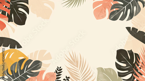 Tropical Leaves Frame with Neutral Background generated with AI