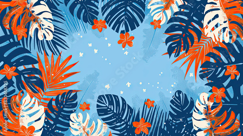 Tropical Leaves and Flowers Background Illustration generated with AI