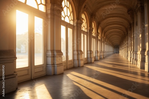 Classical building corridor architecture flooring sunlight.