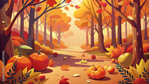 Autumn Splendor in a Serene Forest Pathway with Colorful Foliage