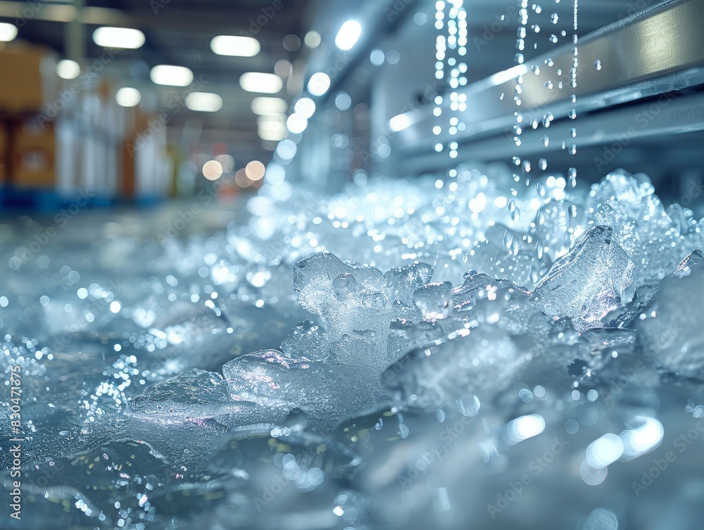 Concept of Industrial Cooling: Ice and Water in a Commercial Freezer for Temperature Control Concept of Industrial Cooling: Ice and Water in a Commercial Freezer for Temperature Control