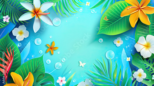 Tropical Floral Background with Leaves and Bubbles Design generated with AI