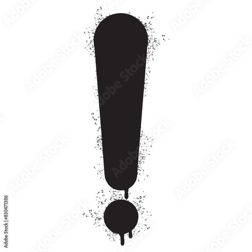Spray Painted Graffiti exclamation icon Sprayed isolated with a white background. graffiti caution icon with over spray in black over white.