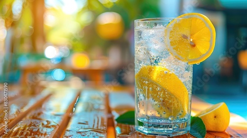 Refreshing Summer Lemonade with Citrus Slices in a Sparkling Glass on a Sunny Day photo