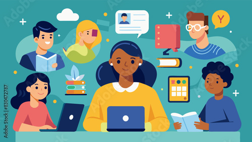 A series of classes on digital storytelling helping community members share their unique experiences and perspectives through various multimedia platforms.. Vector illustration