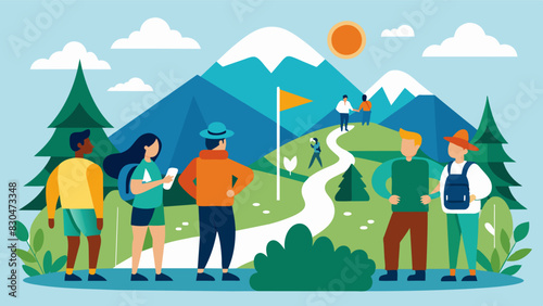Through their expeditions the hiking club members gain a deeper understanding and appreciation for their local environment.. Vector illustration