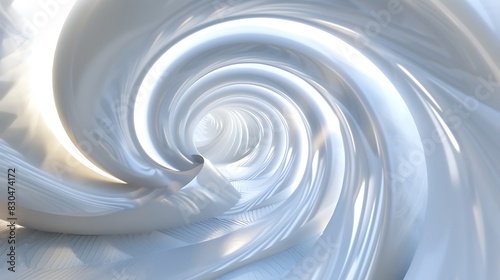 3D rendering. Abstract background with white glossy spiral tunnel. Futuristic sci-fi concept. © Nurlan