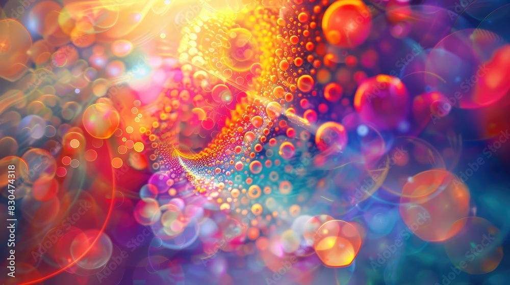 Abstract texture with vibrant colors on a blurred background of bright light and circular patterns Abstract texture with vibrant colors on a blurred background of bright light and circular patterns