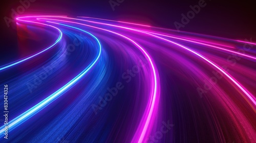 Neon futuristic flashes on black background. Motion light lines backdrop. For banner  postcard  illustration