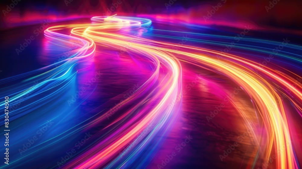 Neon futuristic flashes on black background. Motion light lines backdrop. For banner, postcard, illustration Neon futuristic flashes on black background. Motion light lines backdrop. For banner, postcard, illustration
