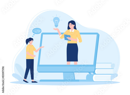 Online lectures.   self-education  internet courses. electronic learning technology concept flat illustration