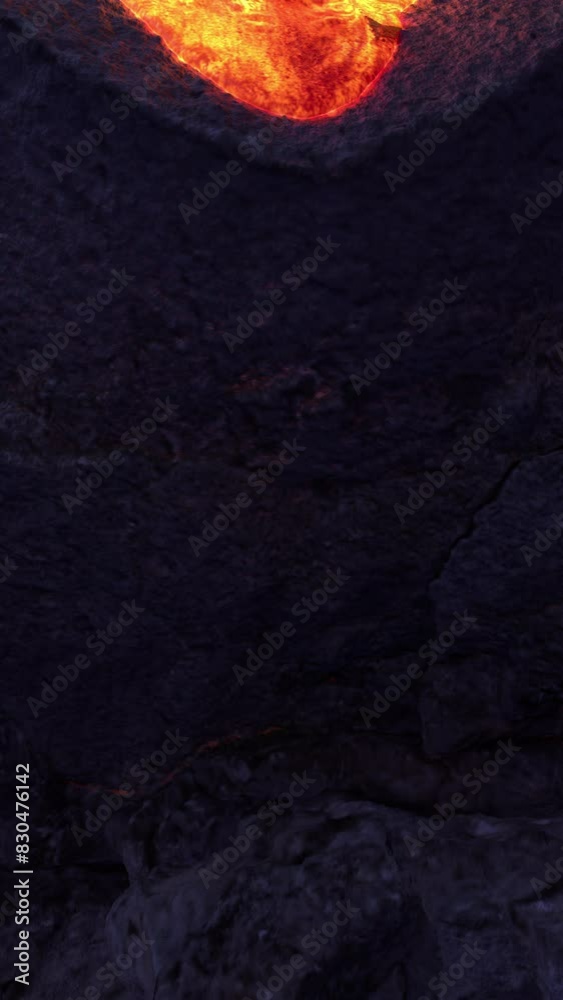 Molten Lava Flowing Down Rock Surface Molten Lava Flowing Down Rock Surface