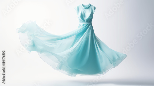 A teal green dress promoting cleanliness and freshness, white background, in style of dynamic. © Nitcharee