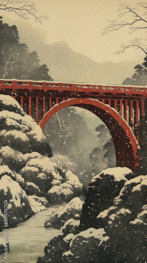 Fototapeta premium Bridge snow architecture aqueduct.
