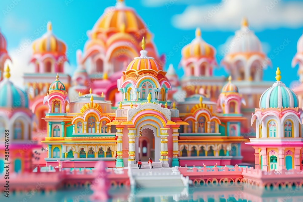 Obraz premium 3d illustration of indian mughal architecture bokeh style background