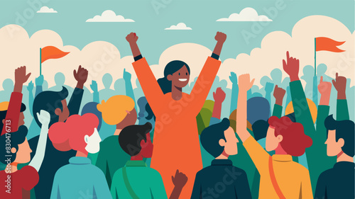 The crowds energy was contagious inspiring onlookers to join in and become a part of the movement.. Vector illustration