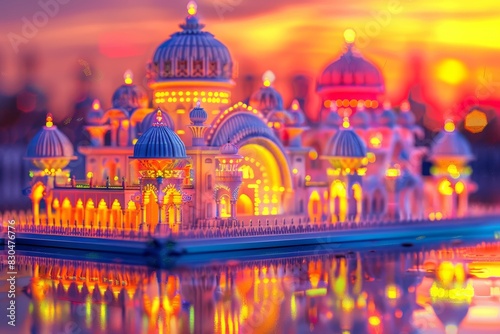 3d illustration of indian mughal architecture bokeh style background photo