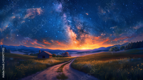 A winding country road vanishing into the Milky Way