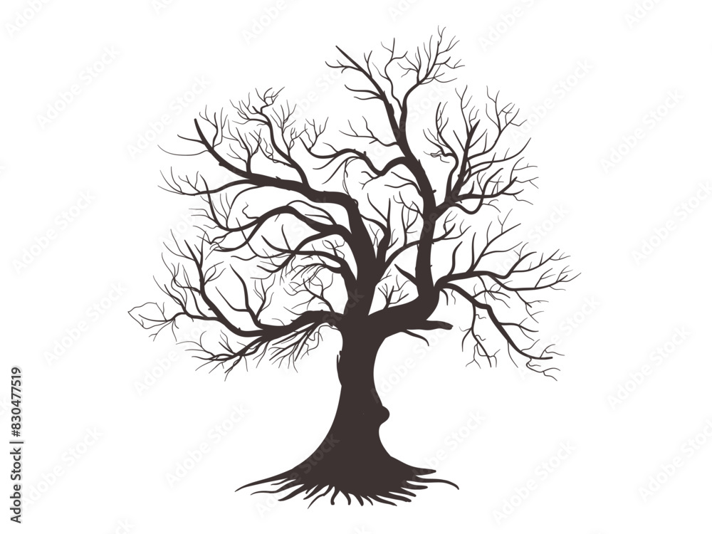 Obraz premium Black branch tree silhouette. dead tree vector illustration