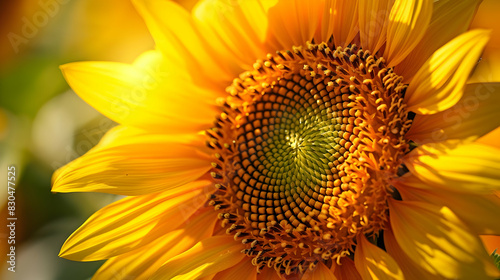 Close-up of a sunflower in full bloom, with light casting shadows and highlighting the vibrant yellow petals and intricate center.