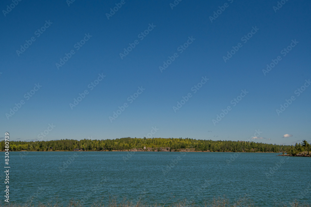 landscape with lake and blue sky