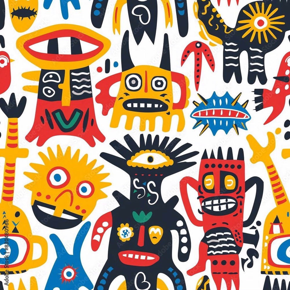 African Native Art Character Design Pattern Seamless generative ai art