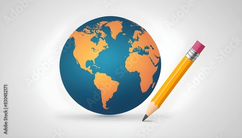 A globe with a pencil icon for worldwide writing upscaled 4 1