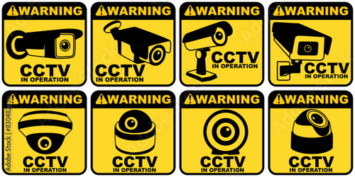 set CCTV in operation warning. security camera sign symbol design vector illustration