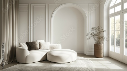 Modern European living room interior with sofa