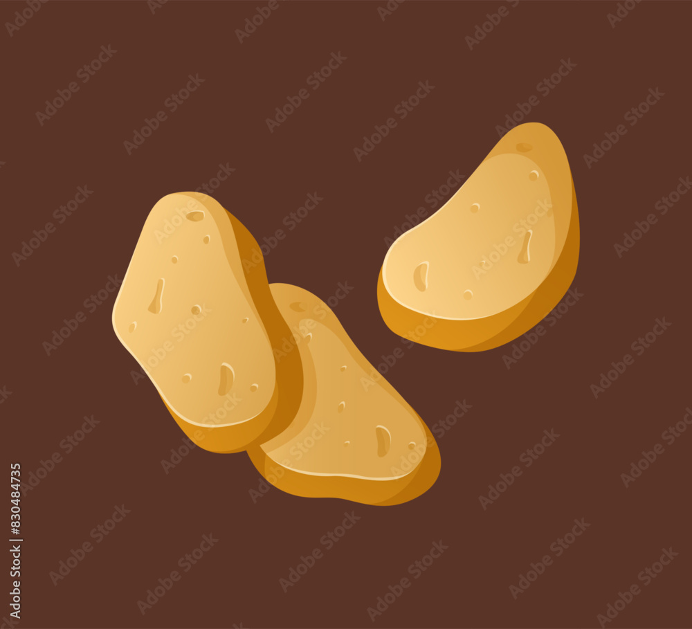 Freshly baked bread slice isolated on brown background. Healthy eating, food illustration. Vecor in a realistic style. Freshly baked bread slice isolated on brown background. Healthy eating, food illustration. Vecor in a realistic style.