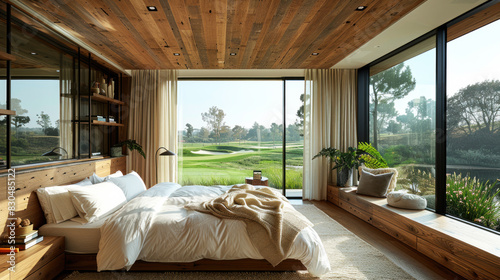 Minimalist brown shade bedroom of a house villa resort by grassland